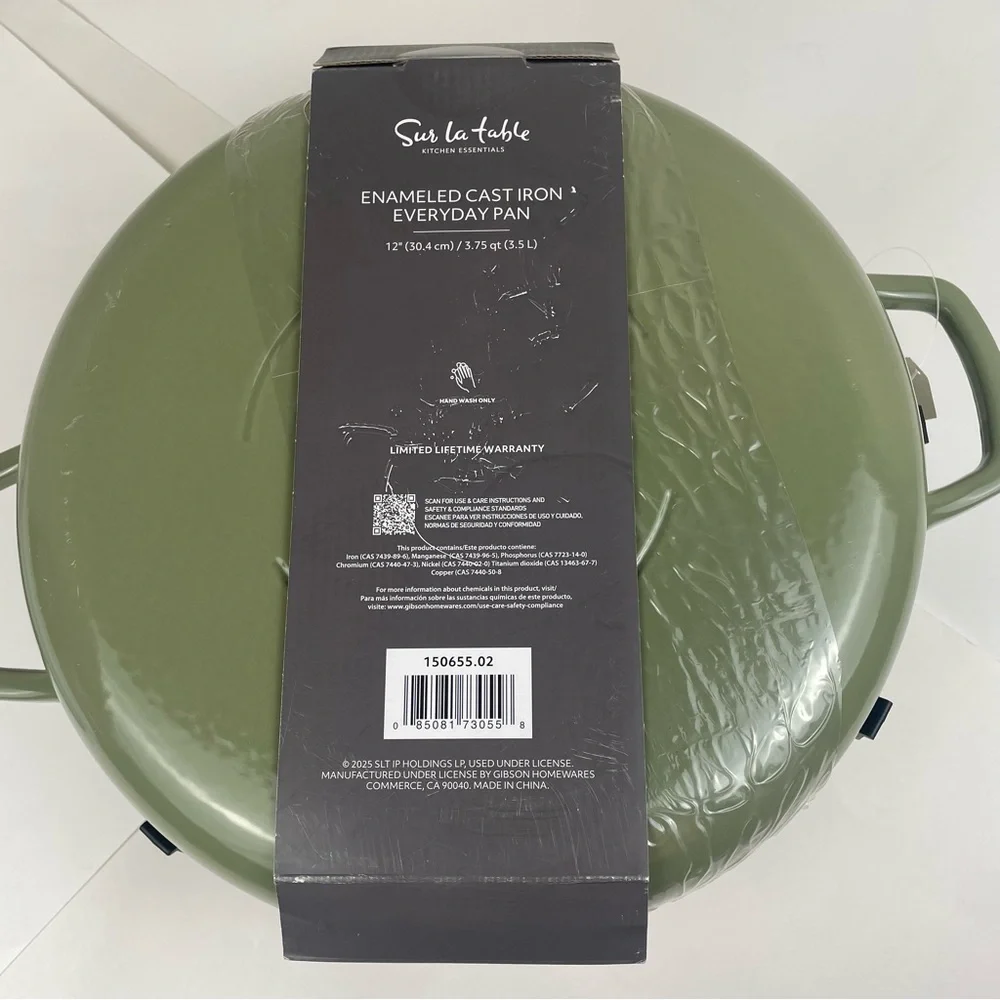 Sur La Table 3.75 Qt Enamel Cast Iron Braiser Pan W/ Glass Lid Green NEW